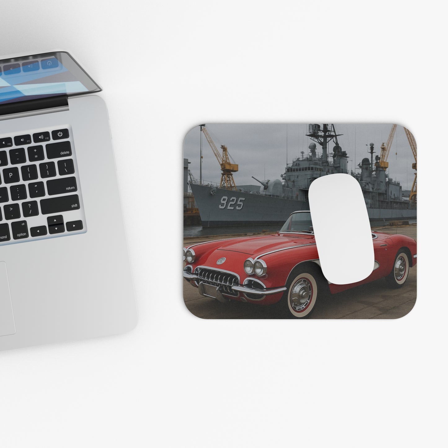 Red Corvette C1 With US Battleship Mouse Pad