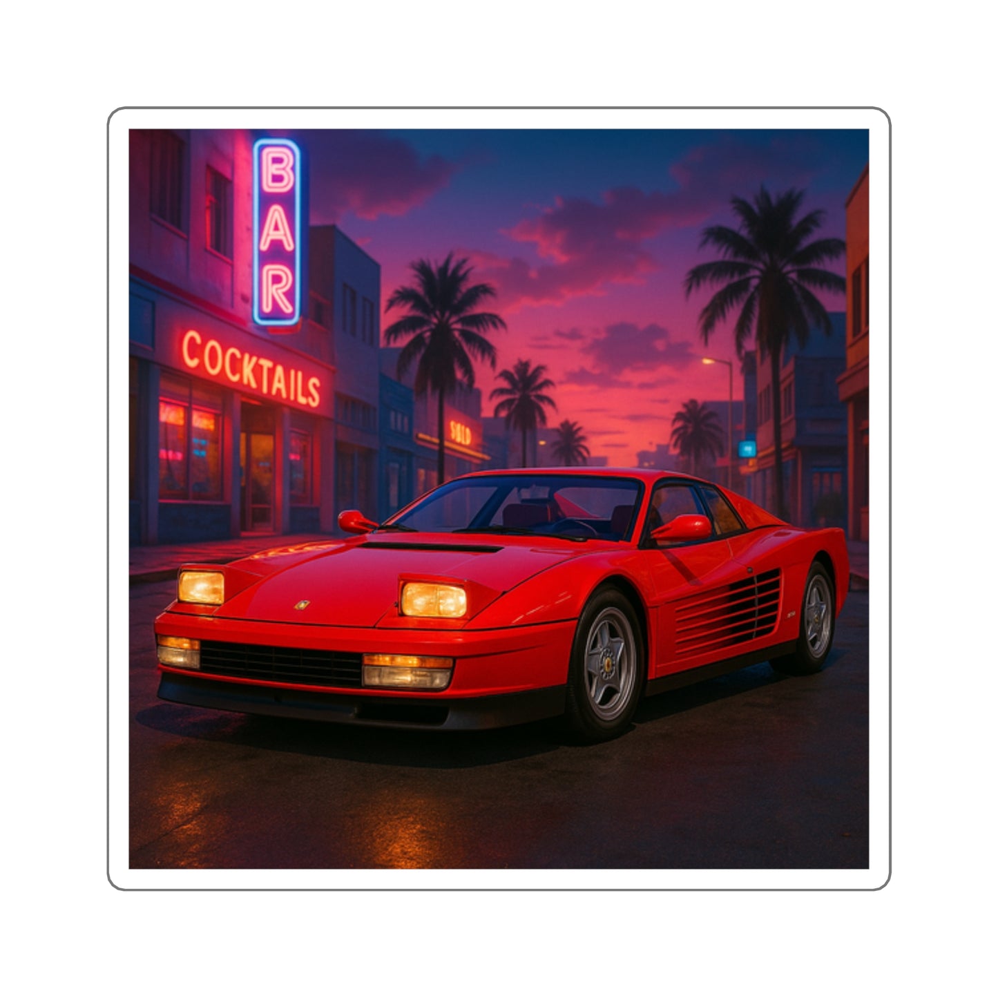 Red Ferrari Testarossa Square Sticker