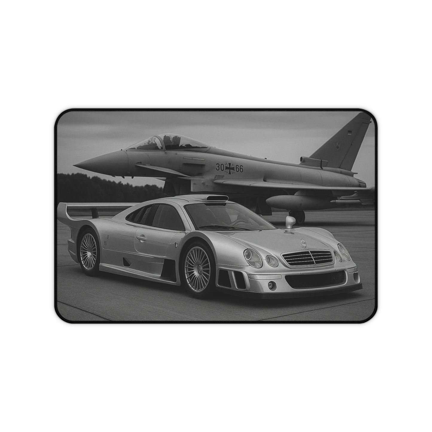 Grey Mercedes CLK GTR And A Eurofighter Typhoon Desk Mat