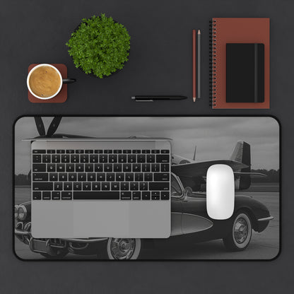 Black And White Corvette C1 And A P51 Mustang Desk Mat