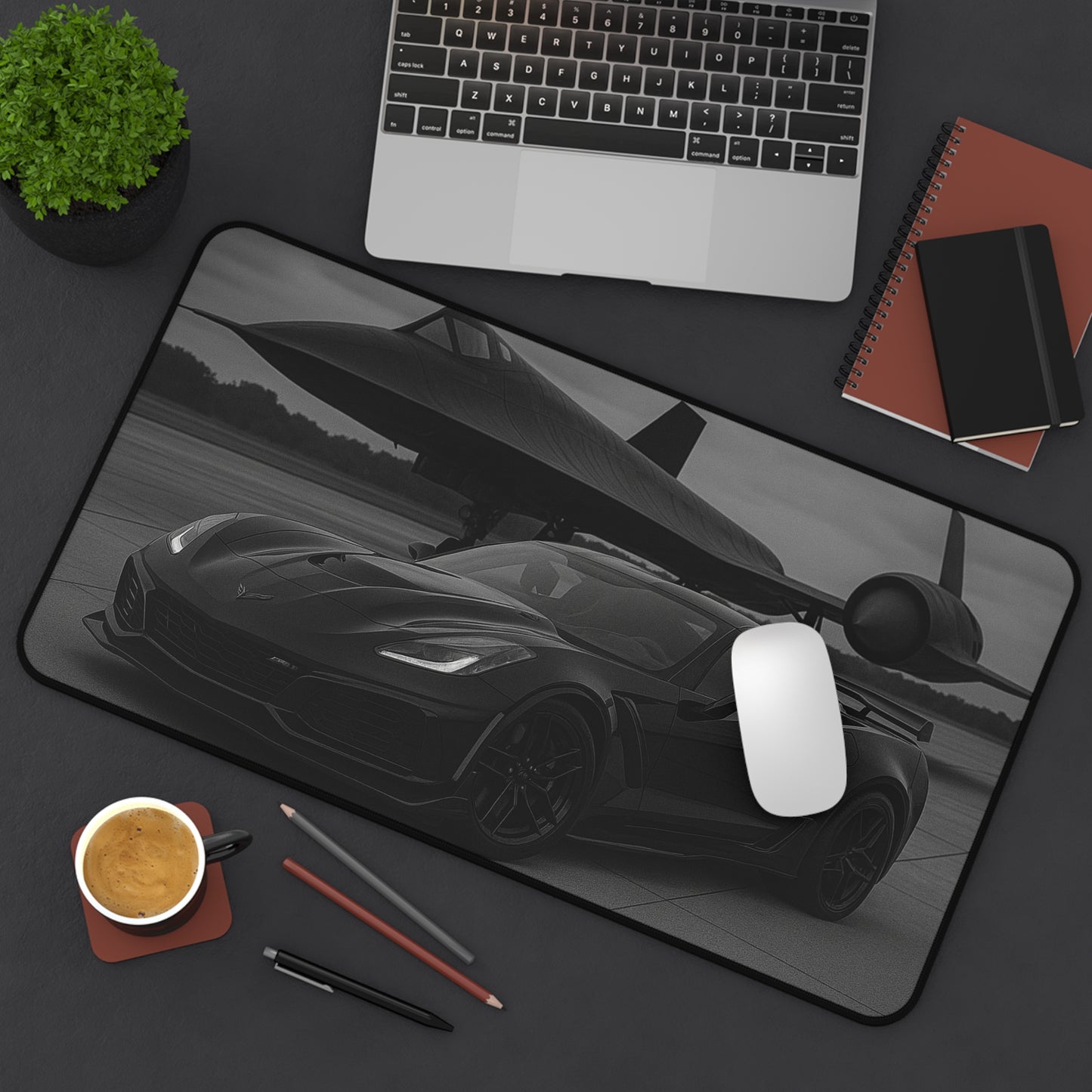 Black Corvette ZR1 And A Sr-72 Blackhawk Desk Pad