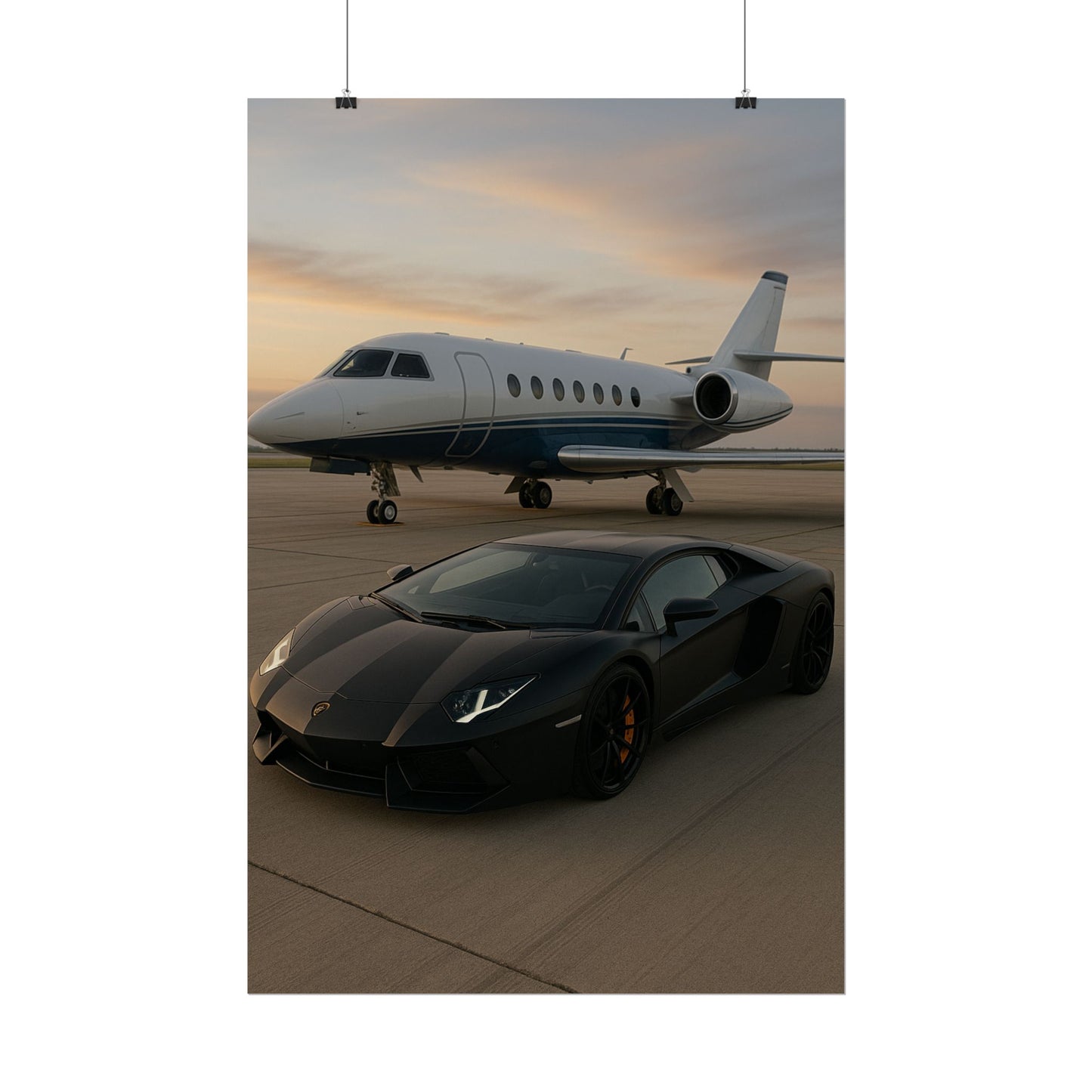 Black Lamborghini Aventador With A Privet Jet Poster