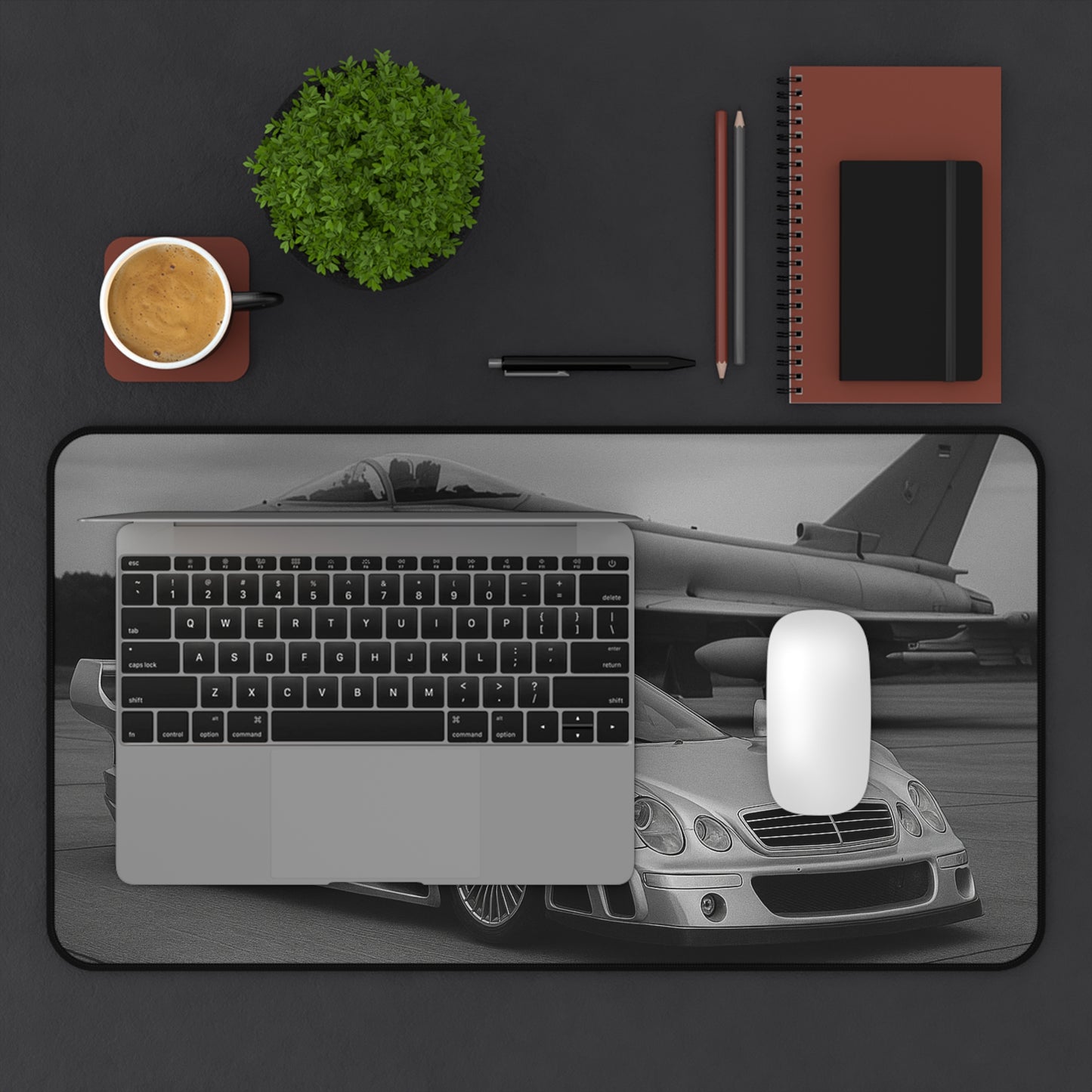 Grey Mercedes CLK GTR And A Eurofighter Typhoon Desk Mat