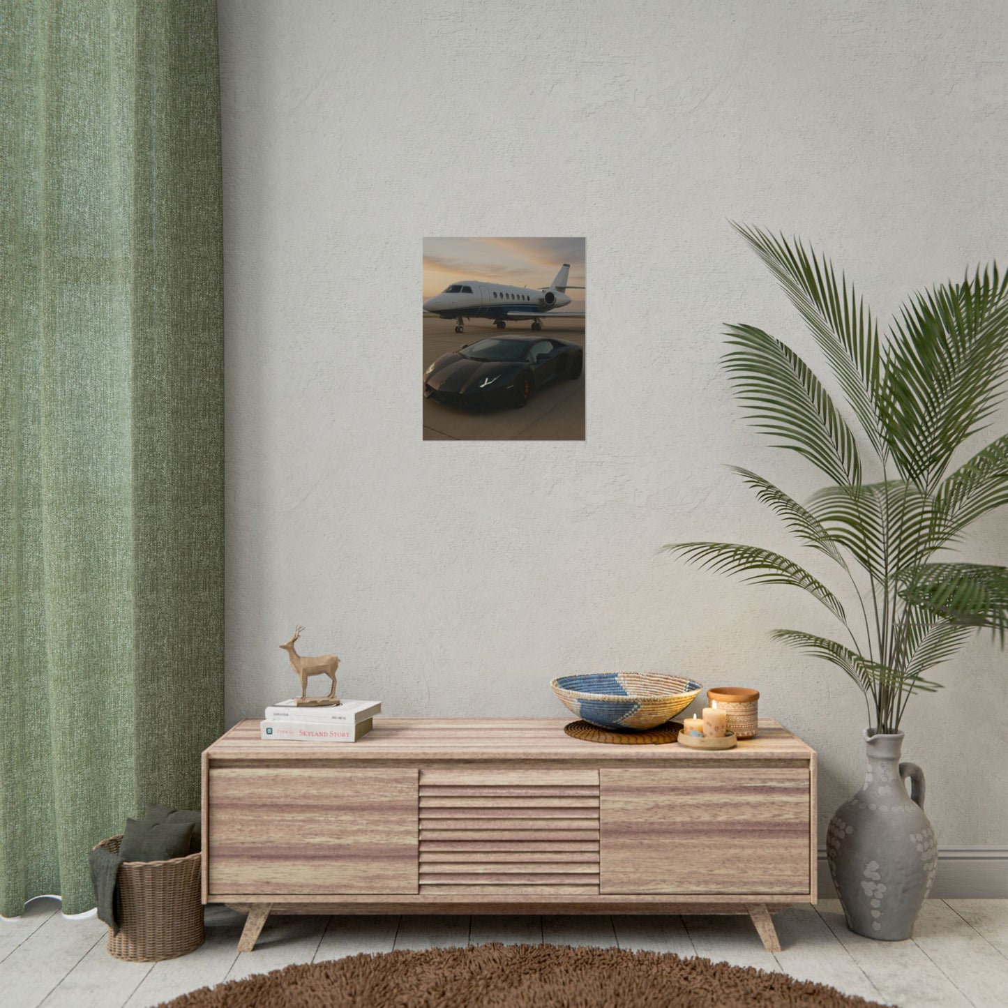 Black Lamborghini Aventador With A Privet Jet Poster