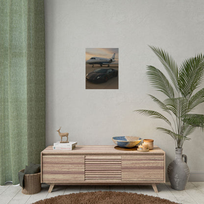 Black Lamborghini Aventador With A Privet Jet Poster