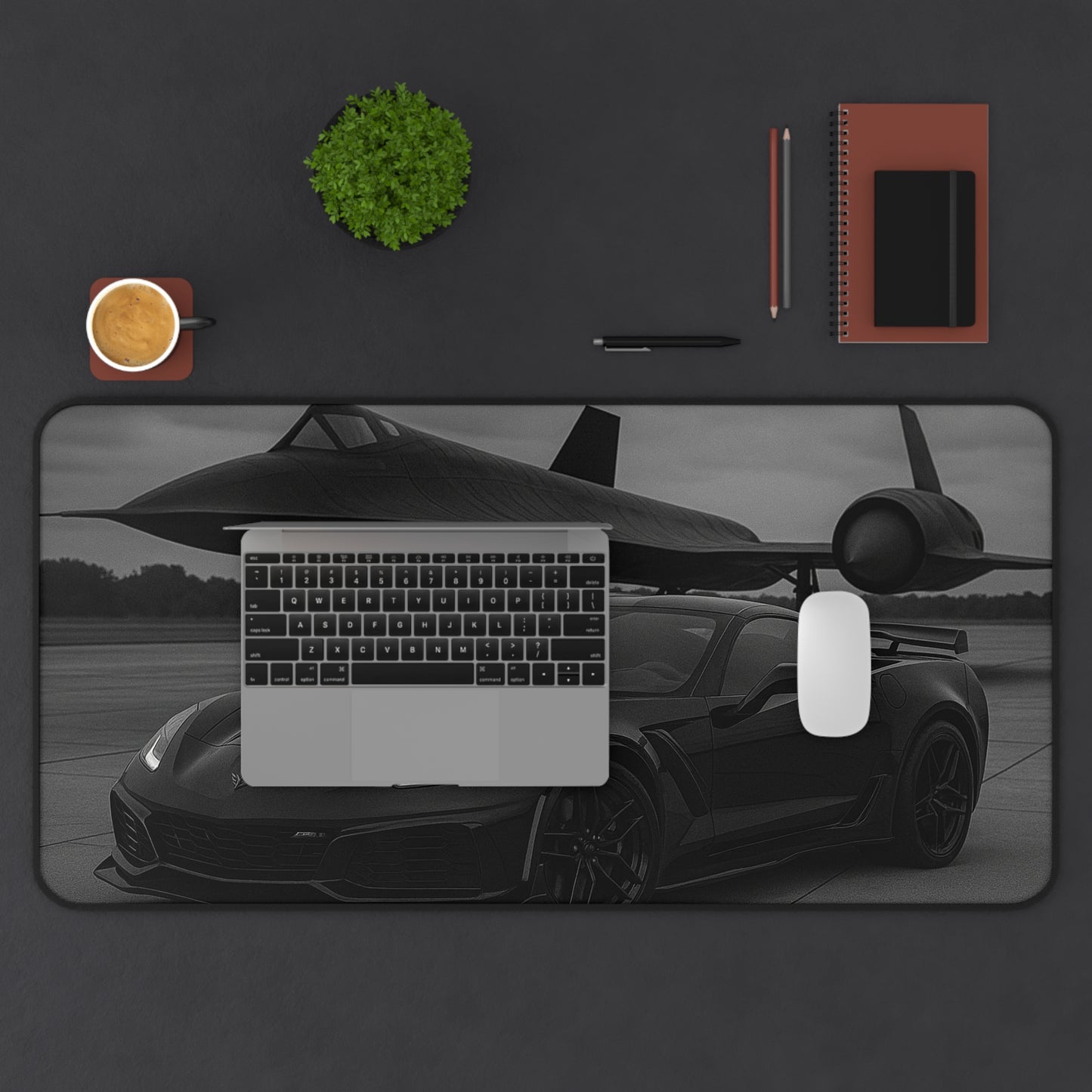 Black Corvette ZR1 And A Sr-72 Blackhawk Desk Pad