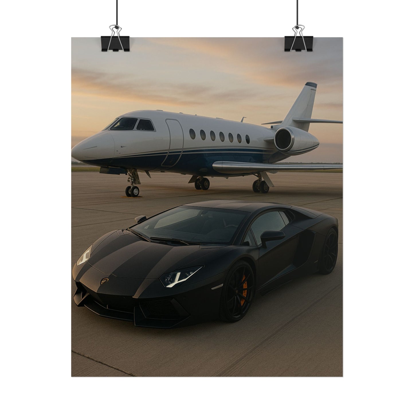 Black Lamborghini Aventador With A Privet Jet Poster