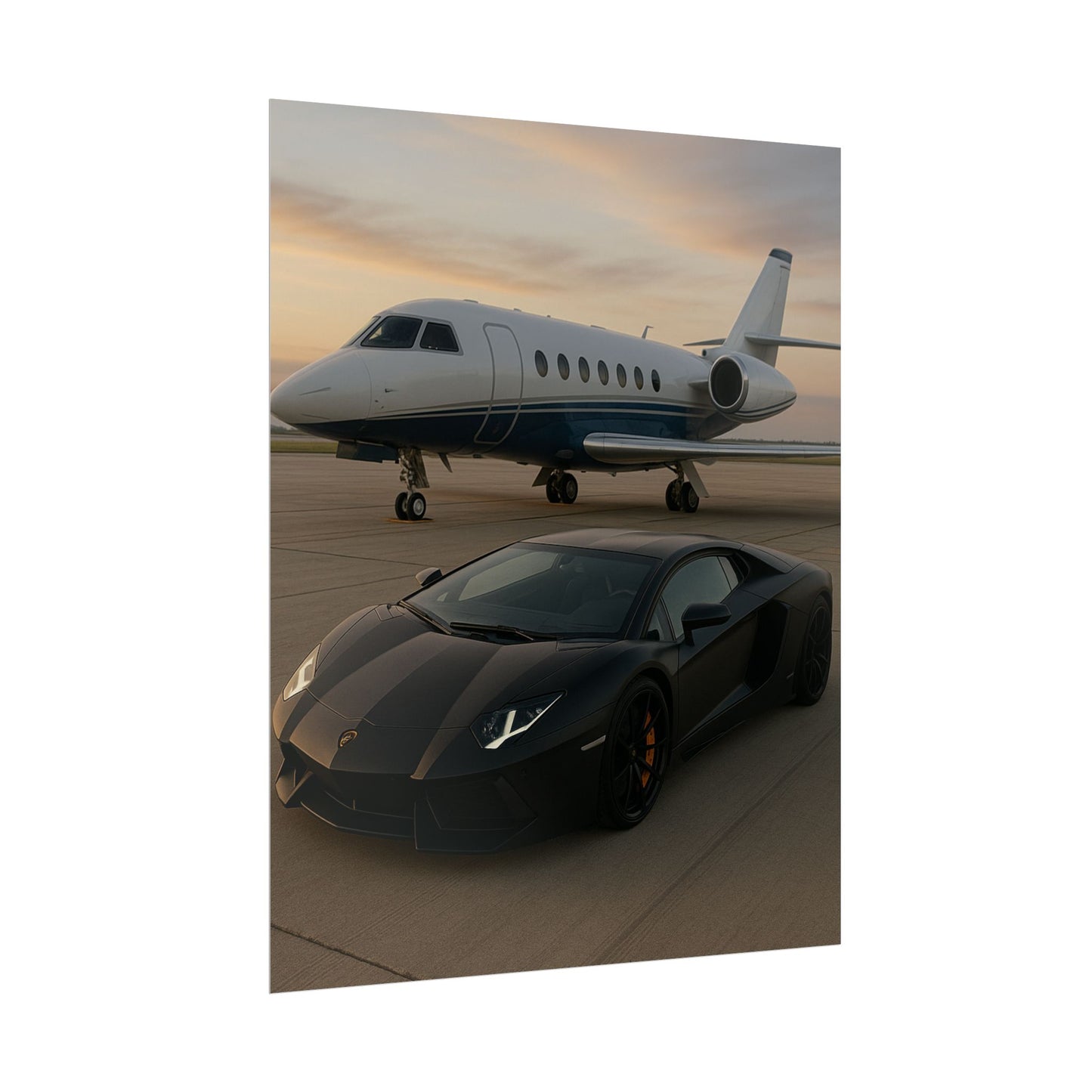 Black Lamborghini Aventador With A Privet Jet Poster