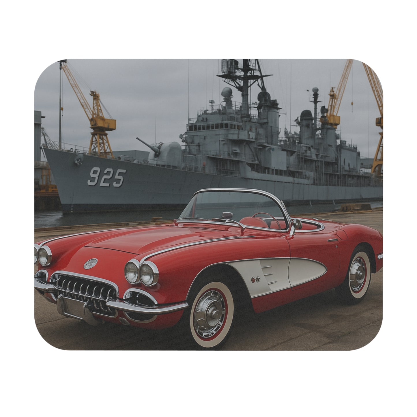 Red Corvette C1 With US Battleship Mouse Pad