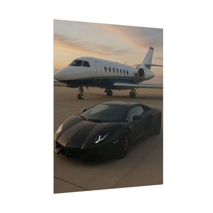 Black Lamborghini Aventador With A Privet Jet Poster