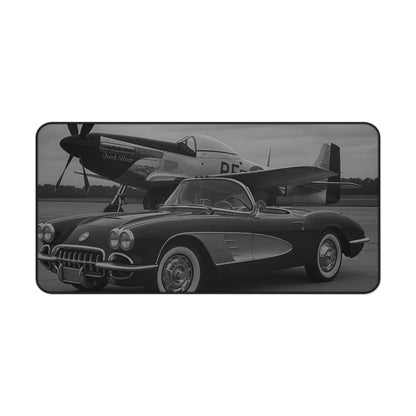 Black And White Corvette C1 And A P51 Mustang Desk Mat