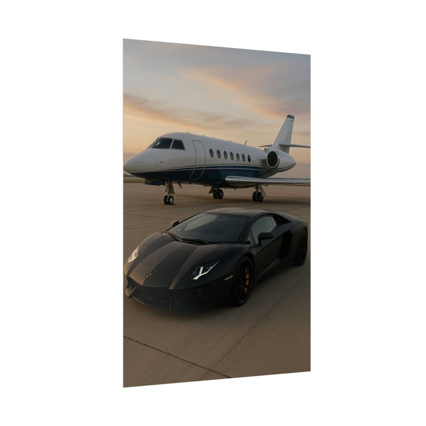 Black Lamborghini Aventador With A Privet Jet Poster
