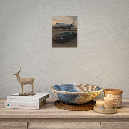 Black Lamborghini Aventador With A Privet Jet Poster