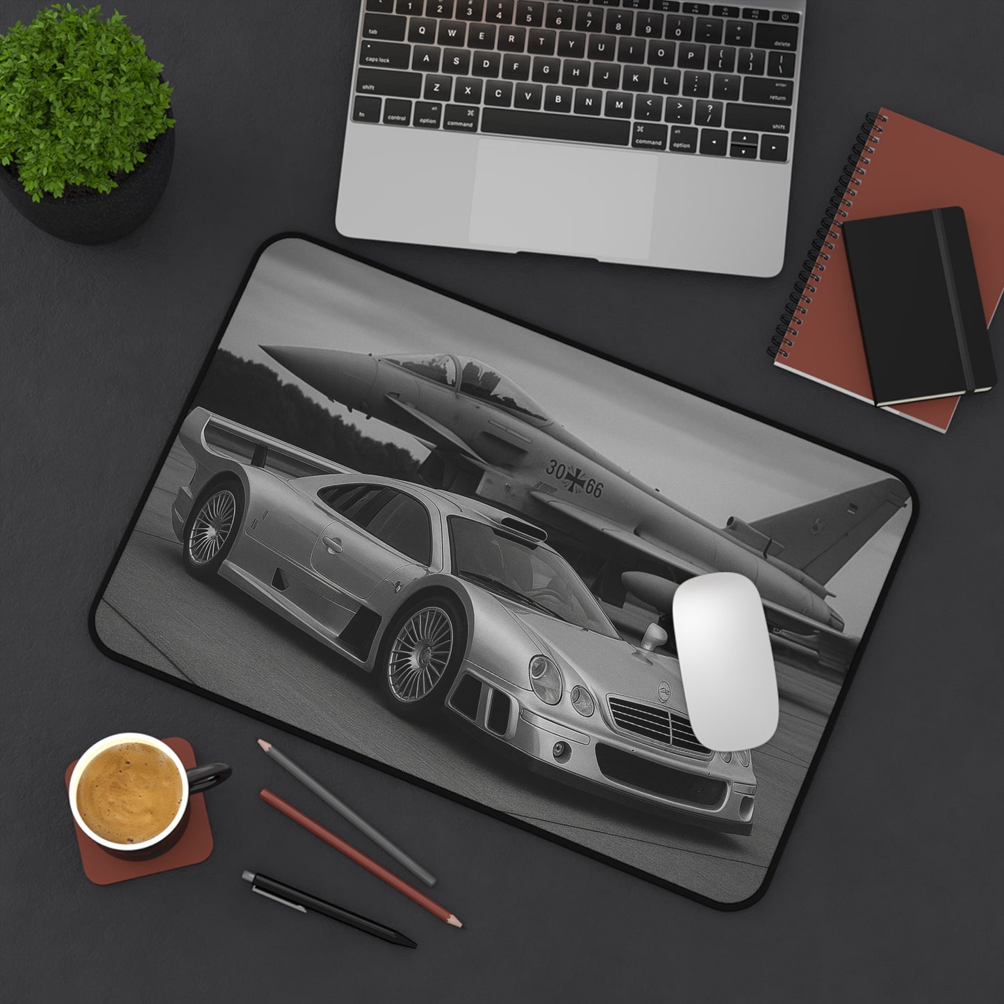 Grey Mercedes CLK GTR And A Eurofighter Typhoon Desk Mat