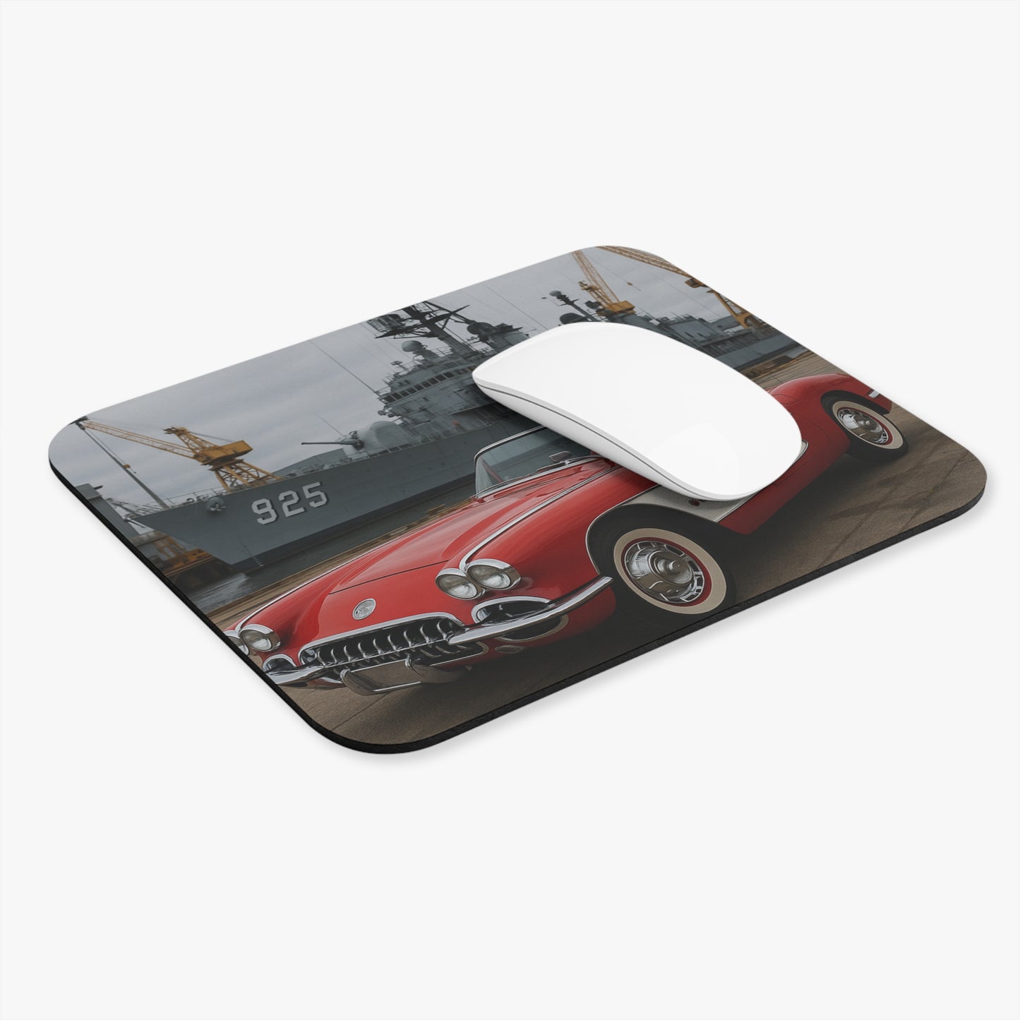 Red Corvette C1 With US Battleship Mouse Pad