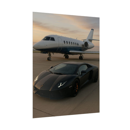 Black Lamborghini Aventador With A Privet Jet Poster