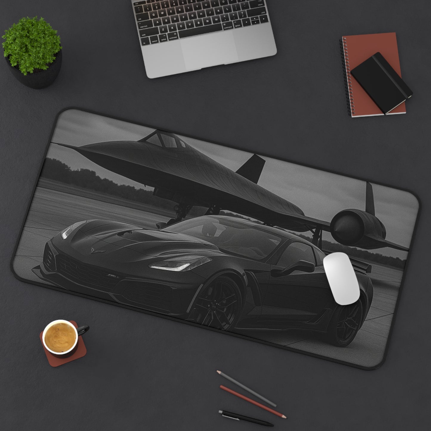 Black Corvette ZR1 And A Sr-72 Blackhawk Desk Pad