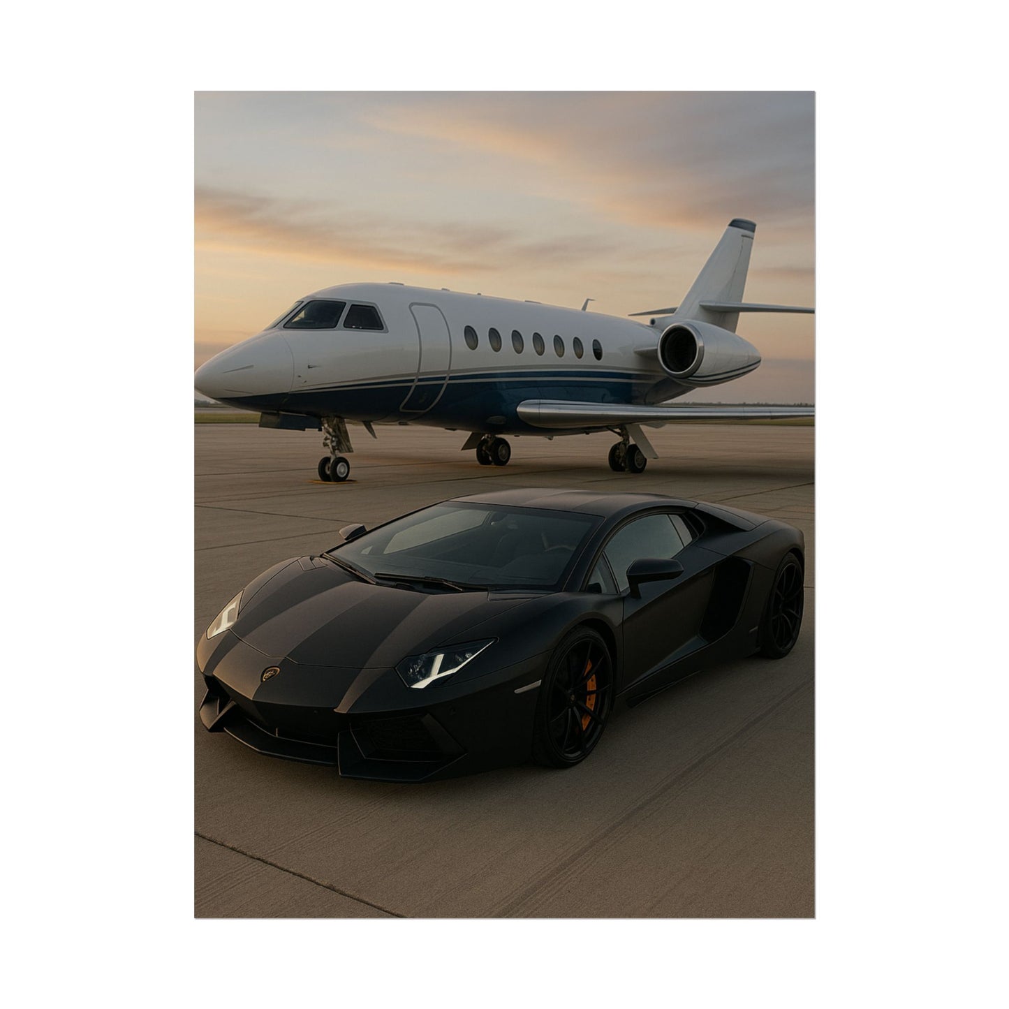 Black Lamborghini Aventador With A Privet Jet Poster